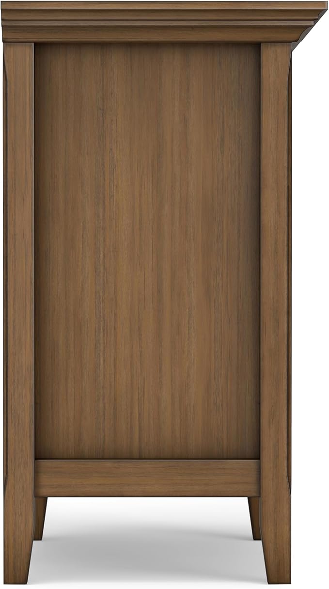 SIMPLIHOME Amherst Bedside Table - 24 inch Wide Solid Wood Nightstand Table in Rustic Natural Aged Brown, Transitional Bedroom Side or End Table with 2 Drawers, Open Storage Shelf and Bronze Hardware