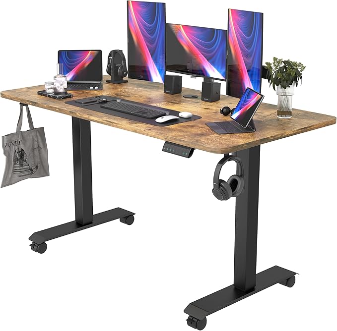 Monomi Electric Standing Desk, 63 x 28 inches Height Adjustable Desk, Ergonomic Home Office Sit Stand Up Desk with Memory Preset Controller (Rustic Brown Top/Black Frame)