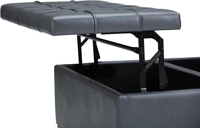 SIMPLIHOME Harrison 36 inch Wide Transitional Square Coffee Table Storage Ottoman in Stone Grey Vegan Faux Leather, Assembled, for the Living Room and Bedroom