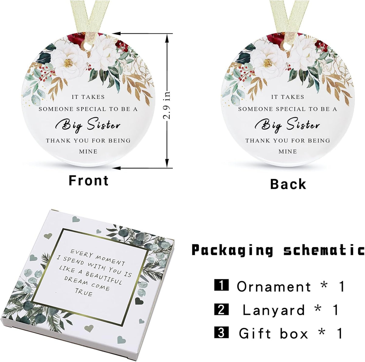 Sister Ornaments 2025 Sis Ornament Big Sisters Ornament Sister Christmas Ornament for Sisters Forever Ornament Sister Graduate Best Sis Ever Double-Sided Printing Ceramic(2.9"