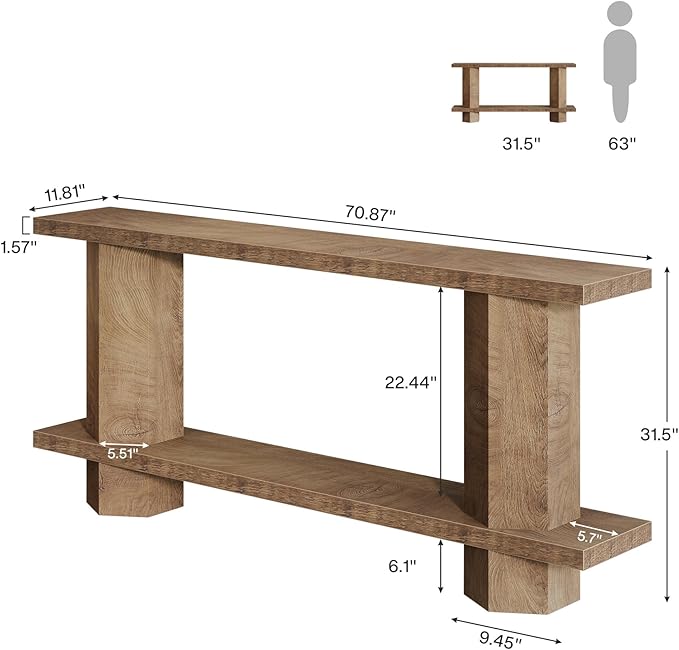 Tribesigns 71-Inch Long Console Table for Entryway, Wooden Sofa Table Behind Couch, for Living Room, Hallway, Foyer, Burlywood