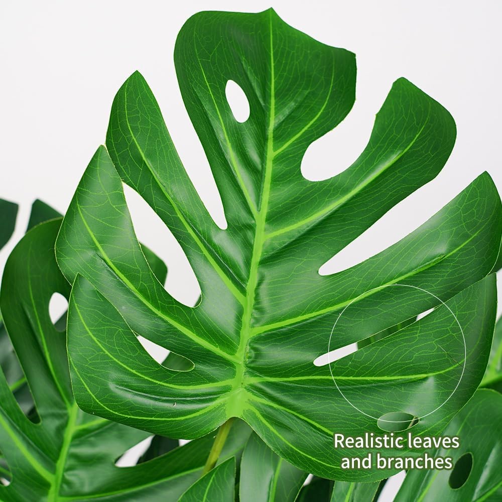 Melorca&Guilla Artificial Plants 2PCS 30“Large Fake Monstera Plants,Faux Tropical Palm Plant,Tall Artificial Tree Greenery Shrubs Bushes for Garden Porch Window Box Shop Office Home Décor