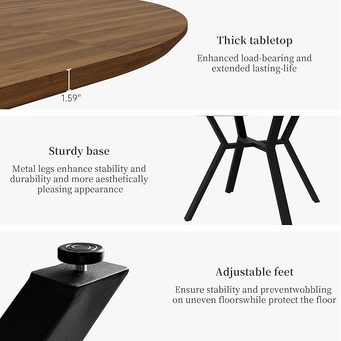 Extendable Round Dining Table Set for 4-6 People, 43.3"-59.1" Extendable Kitchen Table with 4 Upholstered Chairs, Space Saving for Kitchen Dining Room (Walnut Table+4 Brown Chairs)