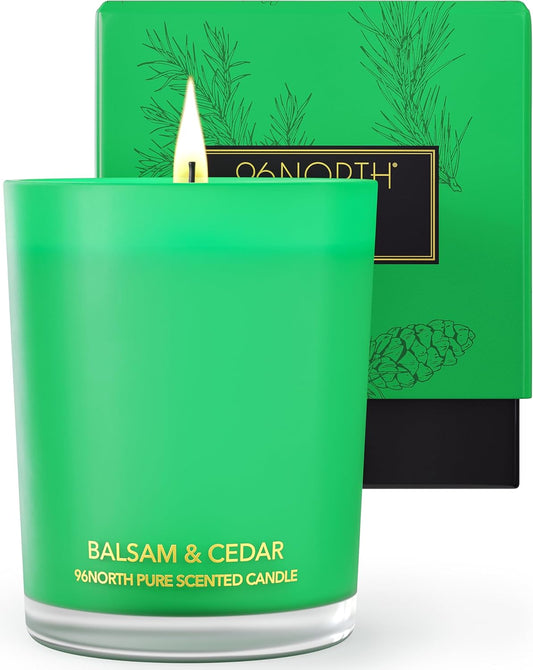 96NORTH Pure Candle Balsam & Cedar Scented | 100% Natural Soy Wax | 1-Wick Jar Candle | Natural Fragrance Technology | Non Toxic | Up to 35 Hours Burning Time | Ideal Christmas Candles Gift