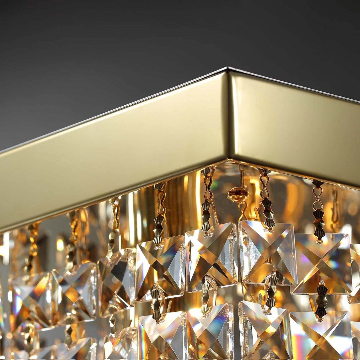 Rectangle Chandelier 8-Light Crystal Chandeliers, Modern Dining Room Light Fixture Luxury Gold Rectangular Flush Mount Chandelier Ceiling Light for Dining Room Living Room Kitchen Island Bar L40 Inch