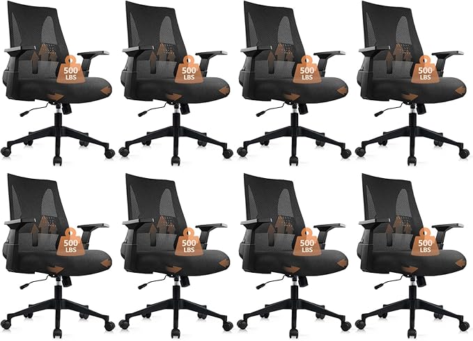 CLATINA 500lbs Big and Tall Office Chair Heavy Duty Mesh Ergonomic Computer Chairs with Adjustable Lumbar Support and Wide Comfy Seat for Home Office Conference Heavy People, Black(8 Pack)
