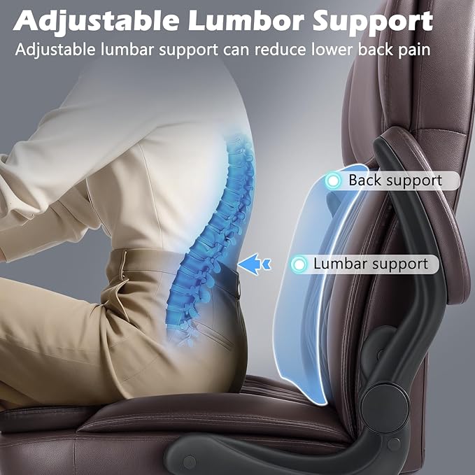 400lbs Executive Office Chair with Flip up Arm,Ergonomic Big and Tall Computer Desk Chairs,Breathable PU Leather Chair with Adjustable Lumbar Support,High Back Ofiice Chair with Pocket Spring Cushion