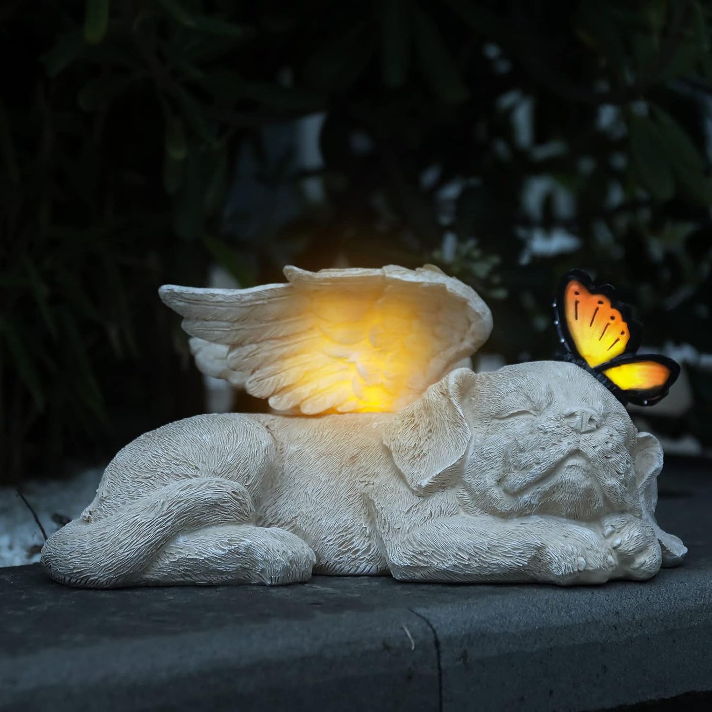 WONDER GARDEN Sleeping Dog Angel Statue with Solar Light - Pet Memorial Stone, in Memory of Dog, Marker Tribute Statues, Resin Guardian Angels, Bereavement Gift