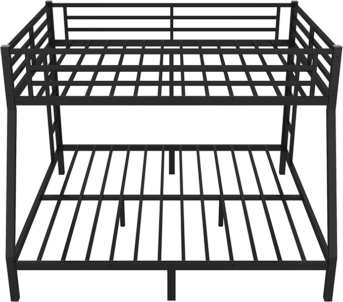 Bellemave Queen Over King Bunk Bed for Adults, Queen Over King Bunk Beds Frame with 2 Side Ladder and Full Length Guardrail, Easy Assemble Bunkbeds, Noise Reduced, Mattress Not Included, Black