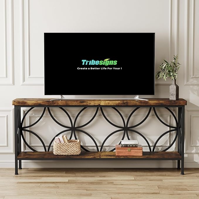 Tribesigns 70.9-Inch Narrow Sofa Table, 2-Tier Industrial Console Table Behind Couch, Long Entry Tables with Storage for Entryway, Living Room, Foyer, Hallway, Rustic Brown