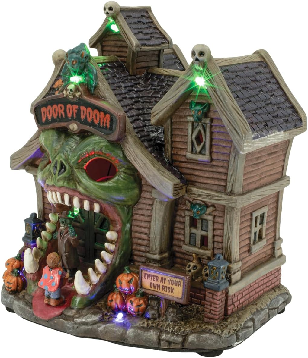 Door of Doom Halloween Village with LED Lights and Music with Volume Control