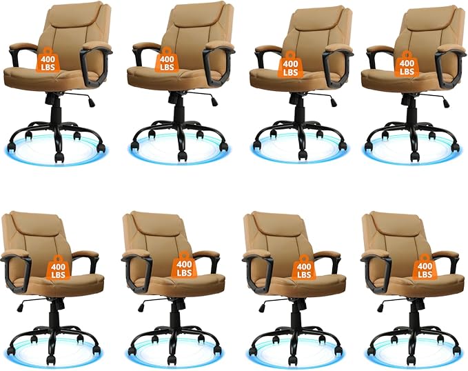 CLATINA Brown Office Computer Chair PU Leather Executive Swivel Adjustable Height Chairs with Upholstery Fixed armrest Mid-Back Leather Thick Cushion Office Chair Brown 8Pack