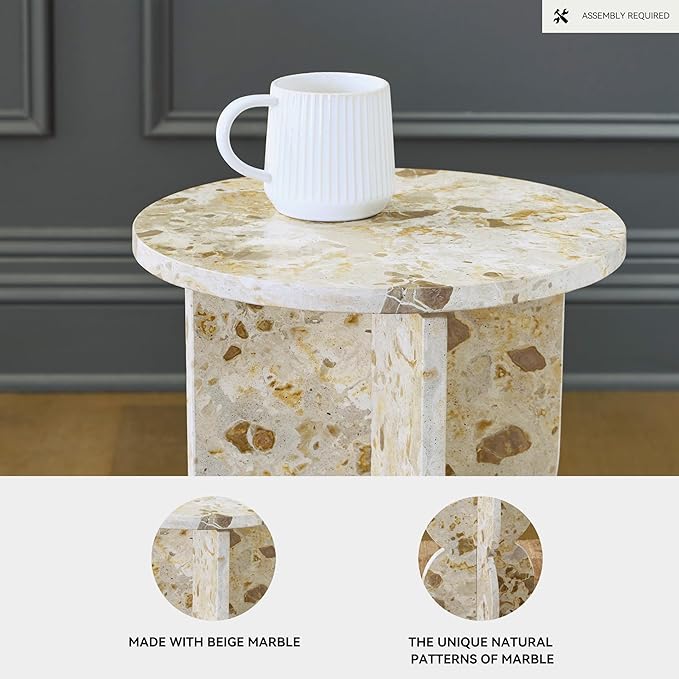 Signature Design by Ashley Treygan Contemporary Marble Accent Table, Beige & Light Brown