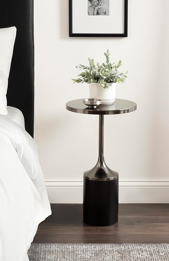 Kate and Laurel Whelan Modern Metal Round Side Table, 14 x 14 x 24, Gunmetal and Black, Transitional Sculptural Indoor Plant Stand for Living Room End Table or Bedroom Nightstand