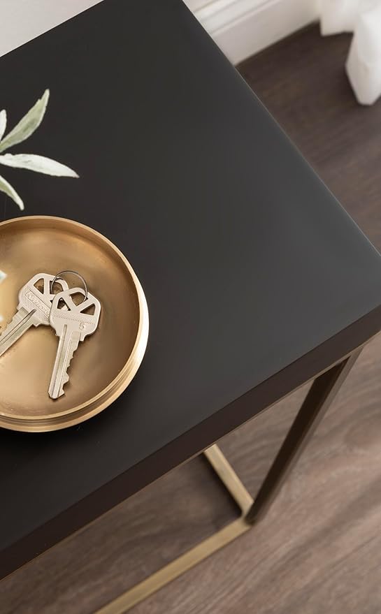 Kate and Laurel Karlsen Modern Wood and Metal Narrow Side Table, 16 x 8 x 24, Black and Antique Brass, Minimal Slim End Table for Use as Bedroom Nightstand or Accent Entryway or Living Room Decor