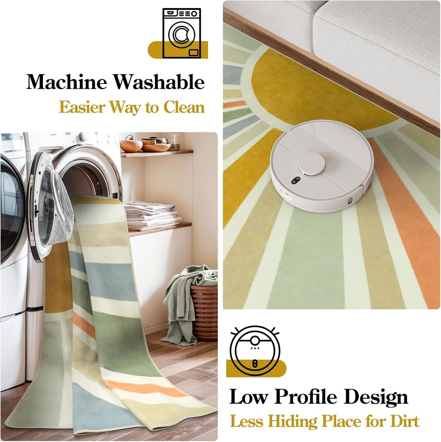 STARUIA Boho Machine Washable 6x9 Area Rugs for Living Room, Soft Non-Slip Large Sun Rainbow Nursery Kids Rug for Bedroom, Colorful Throw Rug Carpet for Classroom Office Dining Room(Monet,6'x9')