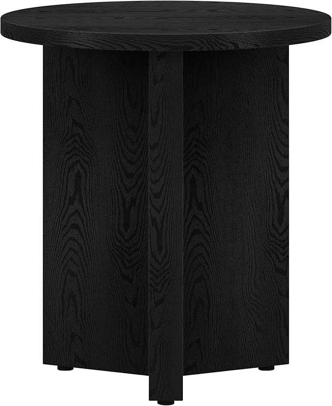 Henn&Hart 20" Wide Round Side Table in Black Grain, for Home, Living Room, Bedroom, Entertainment Room or Office