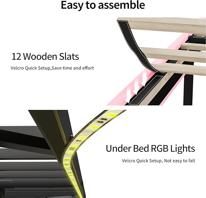 Twin Bed Frames with Storage Headboard,Power Outlet, LED Lights,Velvet Upholstered Platform Bed Twin for Kids, Pink Bed Frame with 5 Storage Shelves for Girls, No Box Spring Needed, Pink