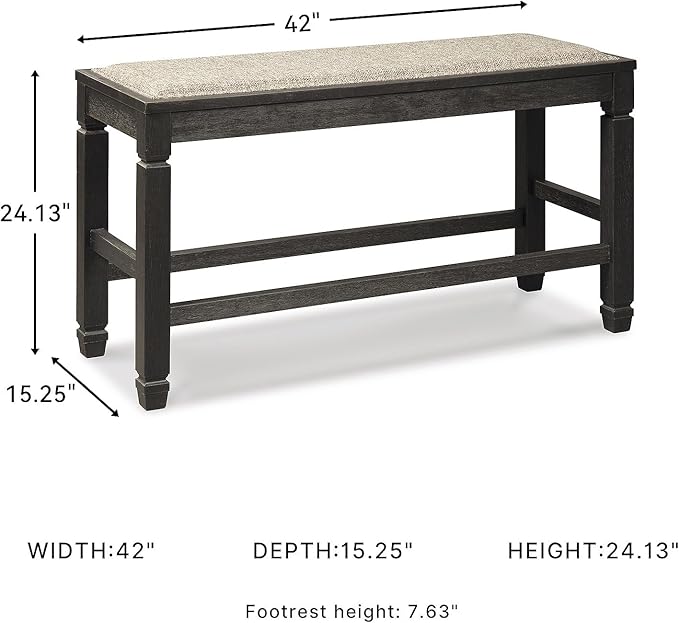 Signature Design by Ashley Tyler Creek Urban Farmhouse Counter Height Upholstered Dining Bench, Almost Black