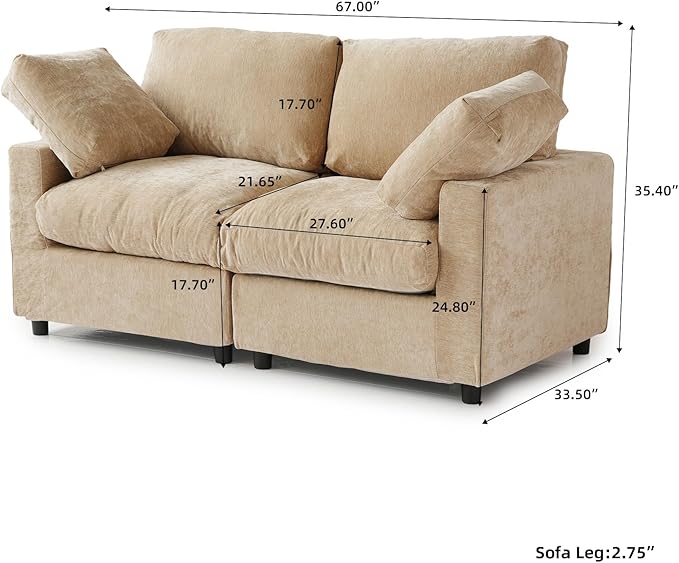 WJShome Sectional Couches for Living Room, 67 Inch Loveseat Sofa with Chenille Upholstery & Double Layer Cushions, Modern Apartment Size Modular Couch for Bedroom，Khaki