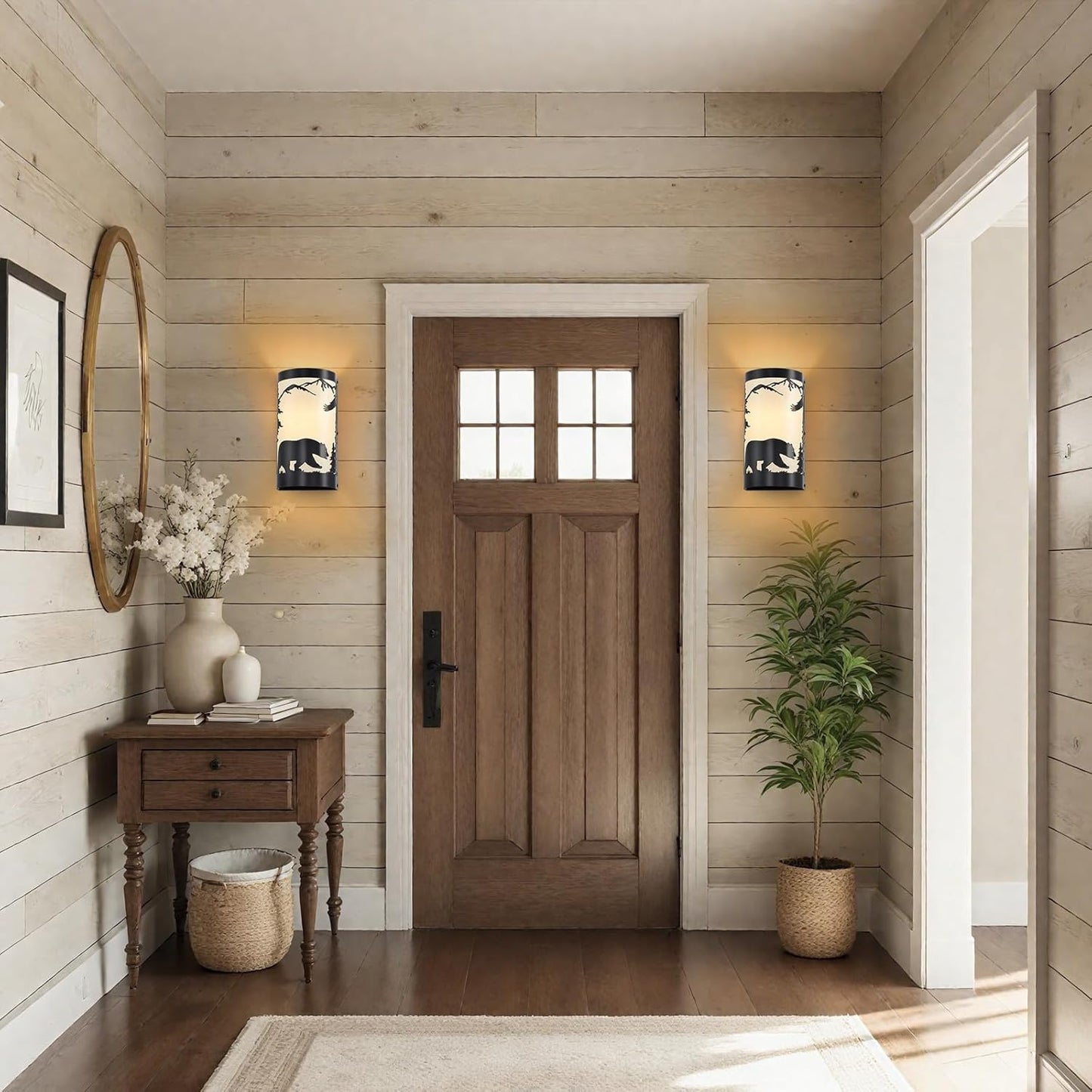 Wall Sconce Light,Bear Metal Cream Parchment Farmhouse Wall Sconces Set of Two,Rustic Black Matte Hallway Sconces Wall Lighting,Vintage Wall Mount Lamp,Wall Lights for Living Room,Bedroom