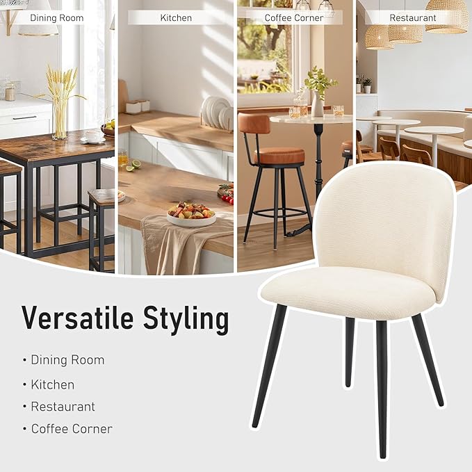 Upholstered Dining Chairs Set of 4, Modern Kitchen Side Chair with Padded Seat Comfortable Chenille Fabric Study Black Matel Legs,Desk Chair with Back for Dining Rooms, Beige