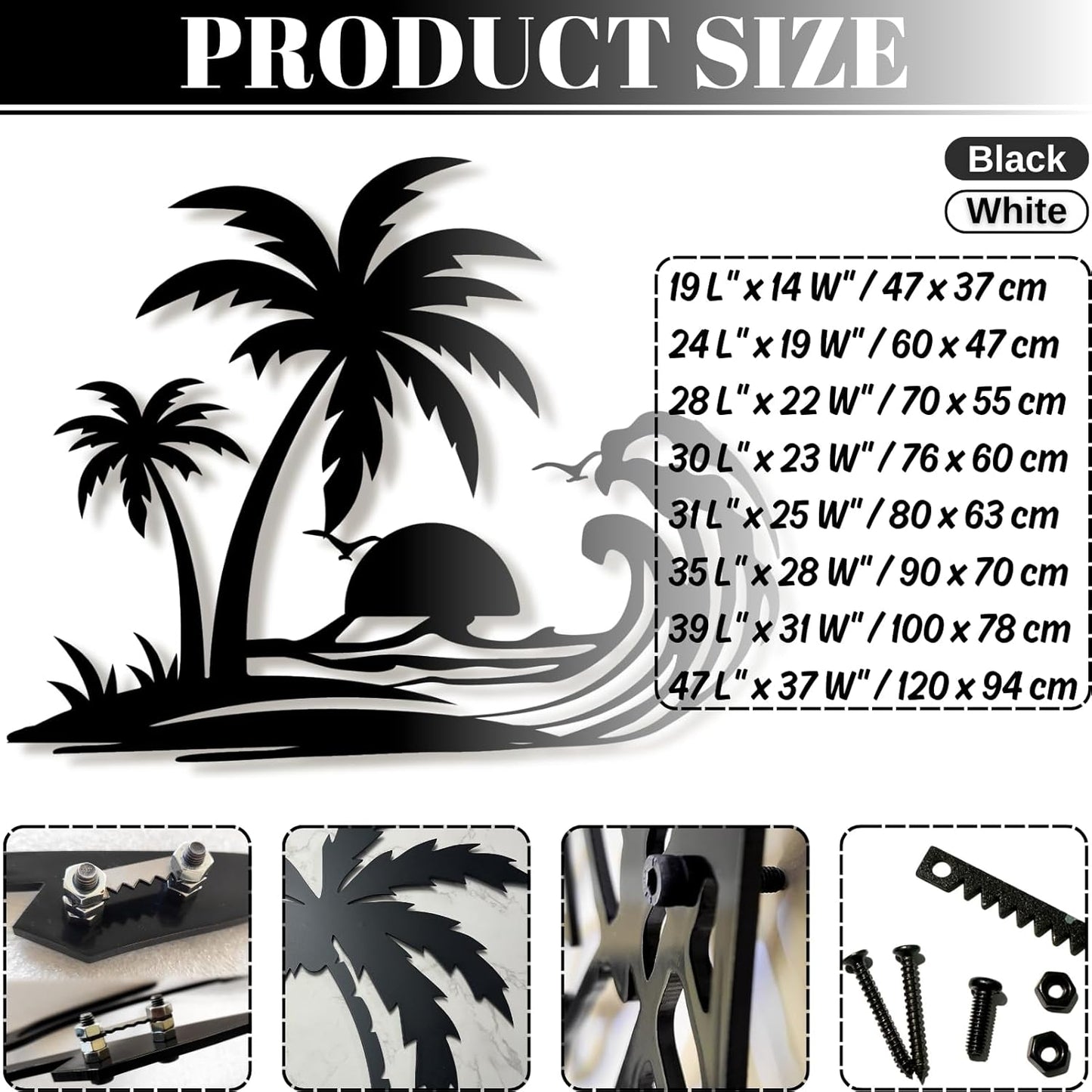 Palm Tree Metal Wall Decor,Palm Tree Metal Wall Art,Metal Palm Tree,Metal Palm Tree Wall Decor,Tropical Metal Wall Art,Beach Wall Decort,Metal Wall Decor (style 1,black,31 L" x 25 W" / 80 x 63 cm)
