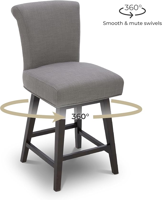 CHITA 26 Inch Counter Height Swivel Bar Stools Set of 4, FSC Certified Modern Fabric Swivel Barstool Chair with Back, Flint Grey