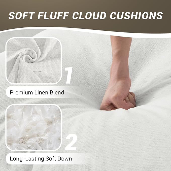 111” Oversized Modular Sectional Sofa, Comfy Down Fill Cloud Couch, 5 Seater V Shaped Modular Couch with Washable Cover, Deep Seat Sectional Couches for Living Room, Cream White