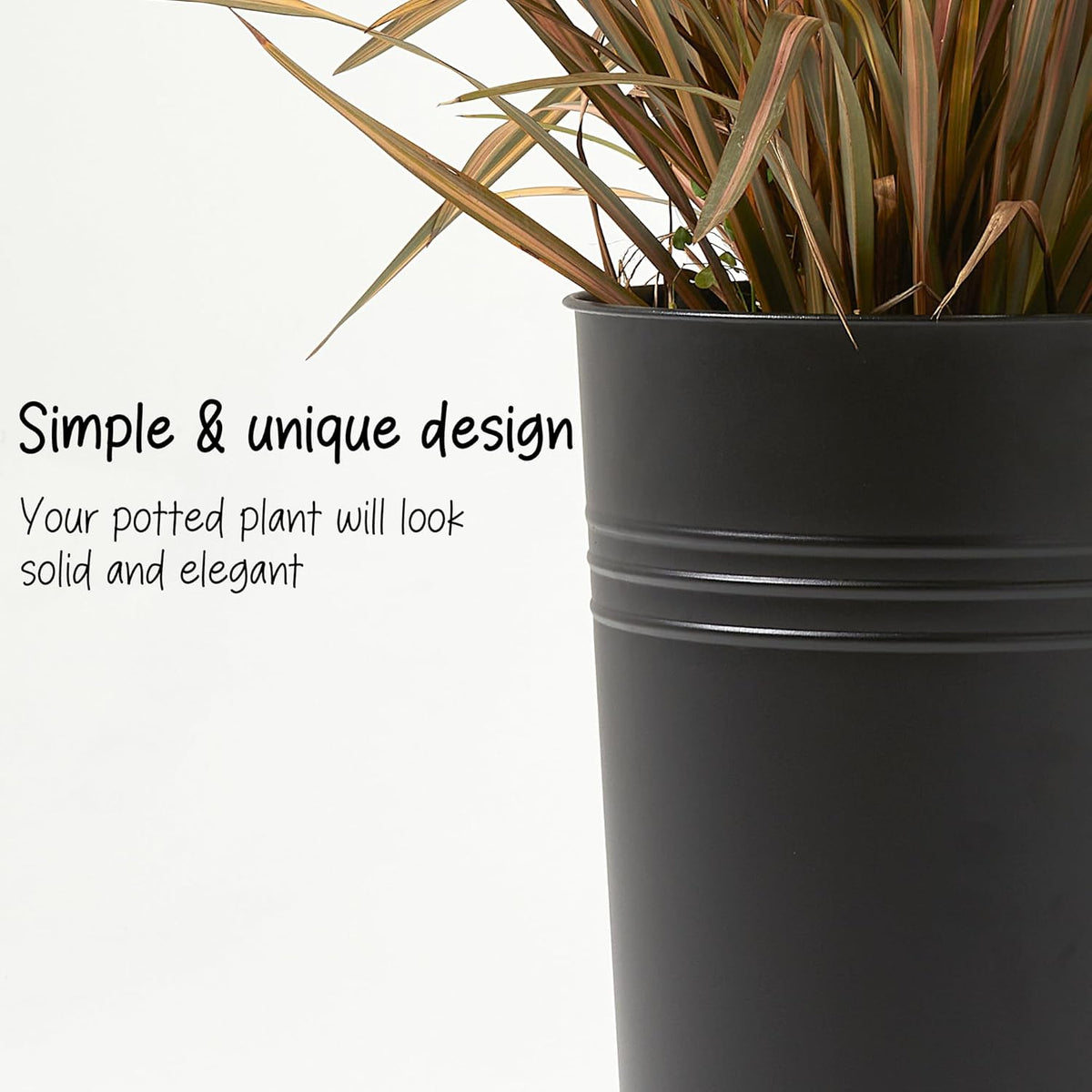 KOL 22''H 2-Pack Planter with Water Level Indicator - Galvanized Steel Pot - Self Watering Planters Flower Pot for Plant - Inner Pot Design - Round Metal Planter Box - Indoor Outdoor Planting - Black