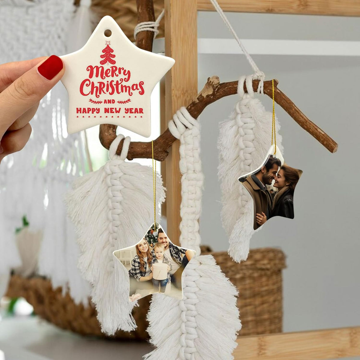 Sublimation Ornament Blanks Ceramic Star Sublimation Christmas Ornament Blanks Double Side with Gold String - Ceramic Christmas Ornaments Personalized Christmas Stocking Stuffers