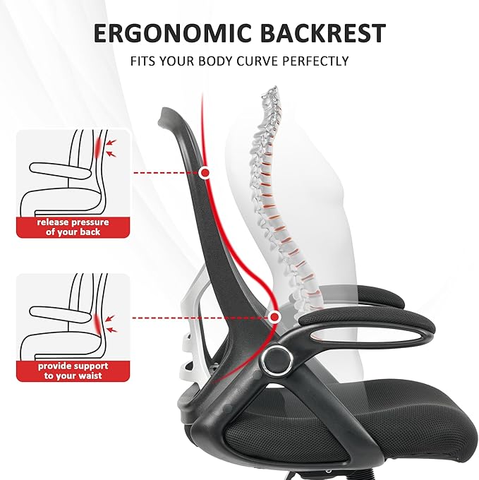 HYLONE Office Chair Ergonomic Desk Chair with Adjustable Armrests, Mesh Executive Chair, Home Office Computer Chairs for Long Hours(Black)