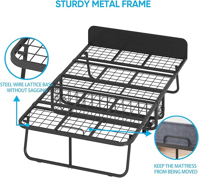 Mjkone Folding Bed with 5 Inch Foam Mattress, Single Rollaway Beds for Guest, Space Saving Portable Bed with Storage Shelf, Lockable Wheels, Sturdy Metal Frame for Adults, 75 x 31 (Upgraded)