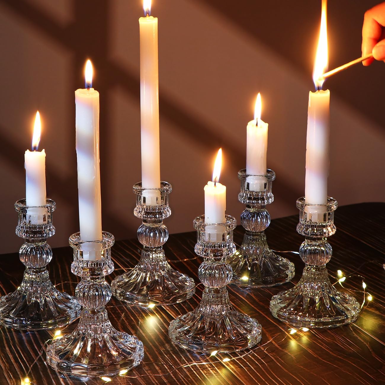 Candlestick Holders Set, 4" H Taper Candle Holders Bulk, 12Pcs Glass Candle Holders for Wedding, Festival, Party & Windowsill Decor