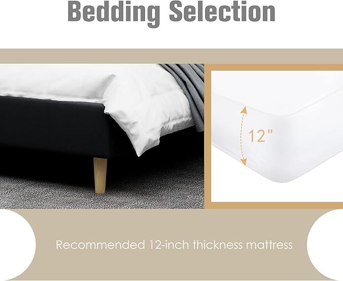 AGARTT Upholstered Platform Bed Frame King Size with Headboard and Footboard/Wooden Slats Support/No Box Spring Needed/Easy Assembly,Black Linen