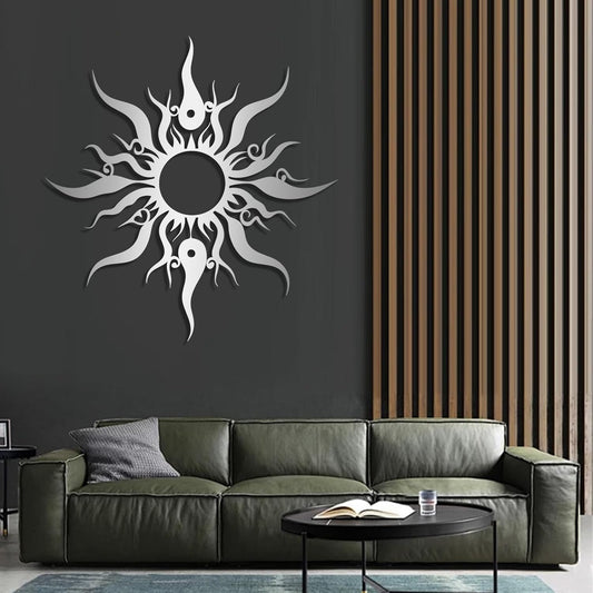 Hotuijxca Metal Wacky Sun Wall Art, Wacky Sun Metal Decor for Livingroom, Bedroom (Silver, 39"x38"/100x96cm, metal wall art)