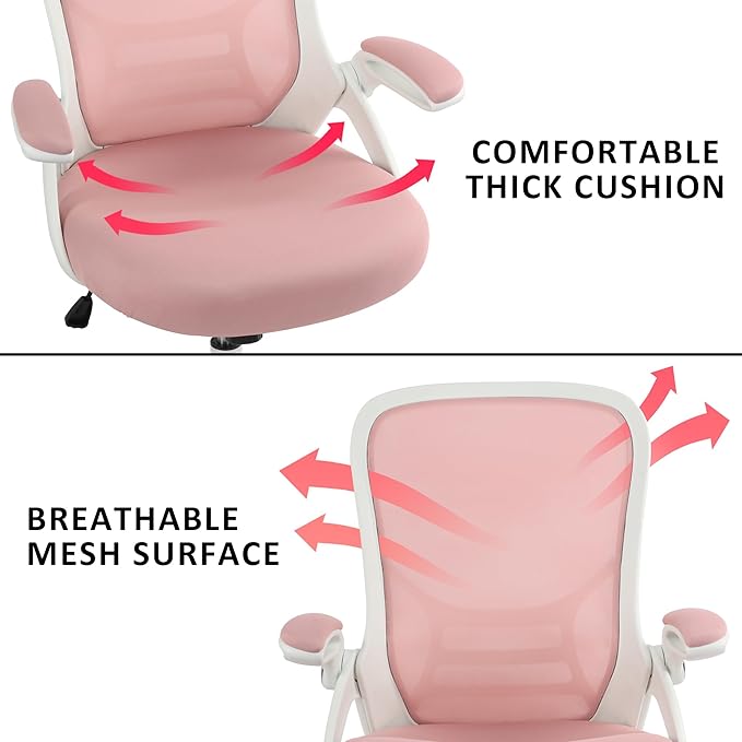 HYLONE Office Chair Ergonomic Desk Chair with Adjustable Armrests, Mesh Executive Chair, Home Office Computer Chairs for Long Hours(Pink)