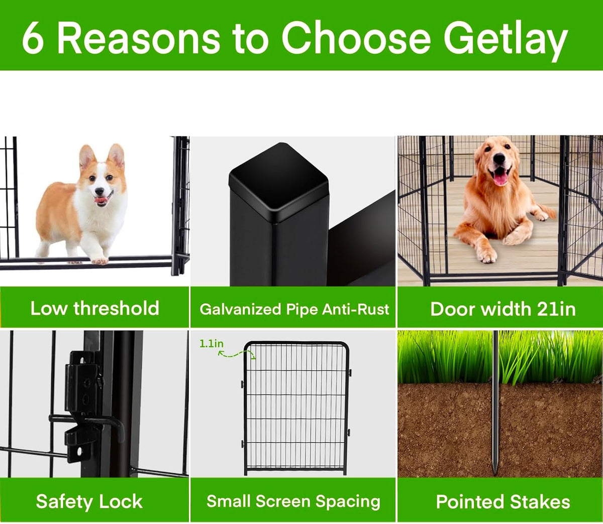 Tall Garden Fence, 52in High 6 Panels Total 13.3 Ft(L) Dog Fence Outdoor for Yard, 21 inches Wide with Low Sills, Animal Barrier Fence, Flower Bed Fencing. Pet Fence, Garden Fence Border