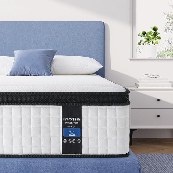 Inofia Queen Size Mattress, 14 inch Hybrid Queen Mattress in A Box,Ultra Comfort Memory Foam Layer, Medium Feels, Cooling Breathable Cover,Low Motion Transfer Supports for Any Sleep Position
