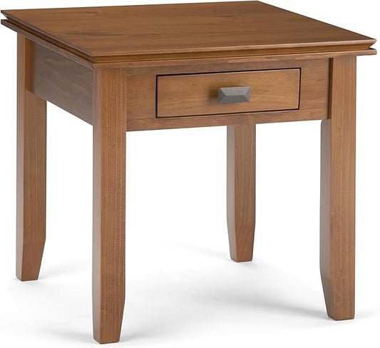 SIMPLIHOME Artisan SOLID WOOD 21 inch Wide Square Transitional End Side Table in Honey Brown for the Living Room and Bedroom