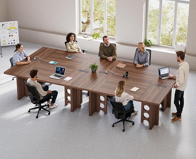63 Inch Executive Desk, Large Computer Office Desks with Power Outlet, Modern Laptop Desk Writing Table Workstation Business Furniture (Brown)