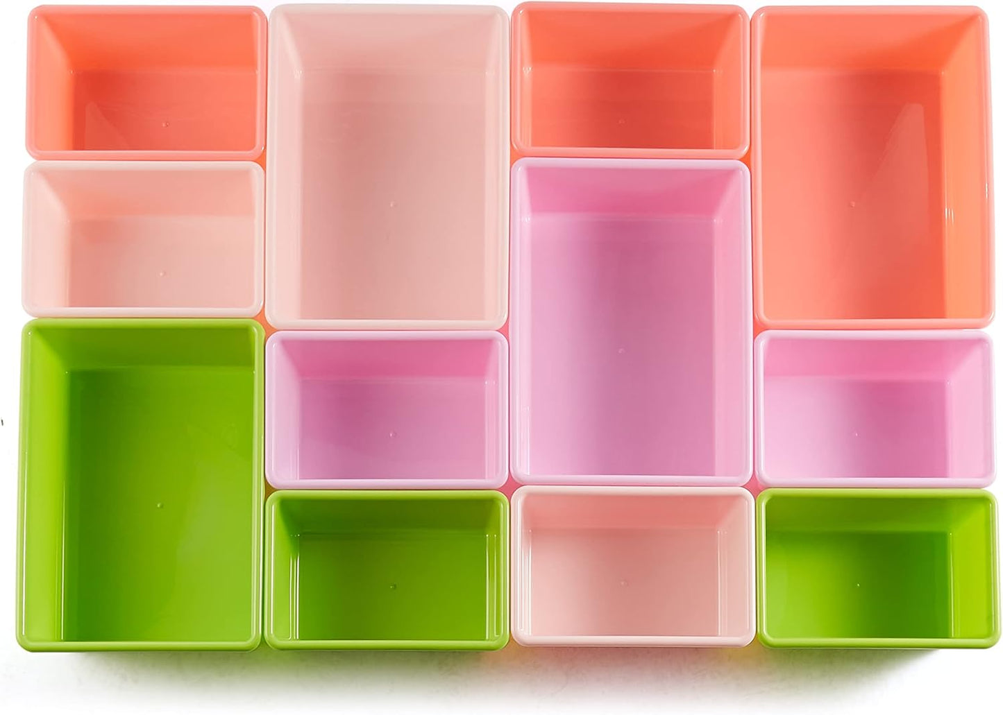 Amazon Basics Kids Toy Storage Organizer With 12 Plastic Bins, White Wood With Pink Bins, 10.9" D x 33.6" W x 31.1" H