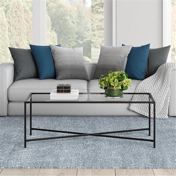 Henley 48'' Wide Rectangular Coffee Table with Glass Top in Blackened Bronze
