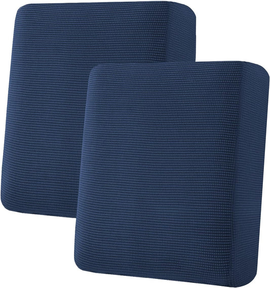 H.VERSAILTEX Super Stretch Individual Seat Sofa Covers Slipcover Sets Thick Jacquard Textured Twill Fabric (2 Piece Medium Sofa Cushion Covers, Navy)
