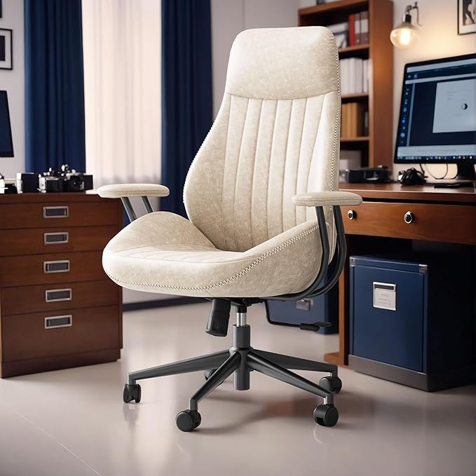 High Back Office Chair,Modern Swivel Office Chair,Brown Suede Fabric Gaming Chair,Height Adjustable Home Office Desk Chair with Lumbar Support