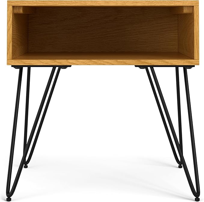 SIMPLIHOME Hunter Industrial 22 inch Wide Metal End Table in Oak Veneer for The Living Room and Bedroom