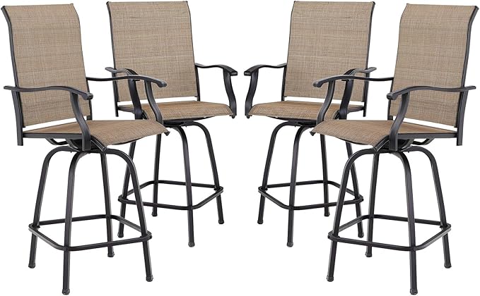 Sophia & William Patio Swivel Bar Stools Set of 4, Bar Height Patio Chair, High Top Patio Chairs, Supports 300 lbs (Brown Fabric)