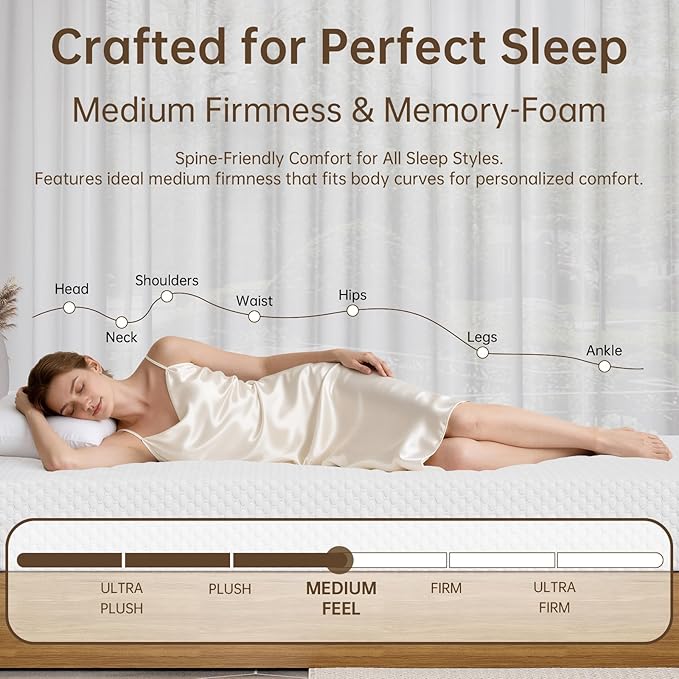 TFD Full Memory Foam Mattress New Version Cool Gel Infused Medium Firm Zoned Pressure Relief for Cooling Sleep Fiberglass Free CertiPUR-US Certified Washable Removable Cover 6 Inch (White)