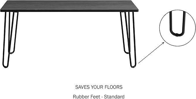 Coffee Table with Hairpin Legs - Modern Industrial Style Home Decor - Woodgrain-Look and Steel Accent Living Room Furniture by Lavish Home (Black)