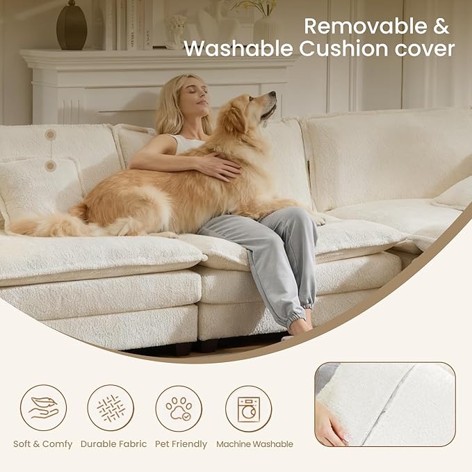 76.2" Modular Sectional Sofa with Movable Ottoman, Deep Seat couches for Living Room, 2 Seater Loveseat Sofa, L Shaped Comfy Cloud Couch with Removable Cover, Armrest Pillow (Beige)